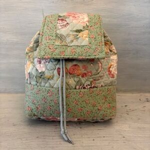 Vintage Quilted Floral Fruit Print Backpack Purse GC